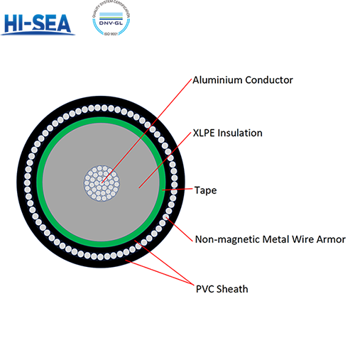 0.6/1KV Aluminium Conductor XLPE Insulated PVC Sheathed Non-magnetic Metal Wire Armored Single Core Power Cable YJLV72